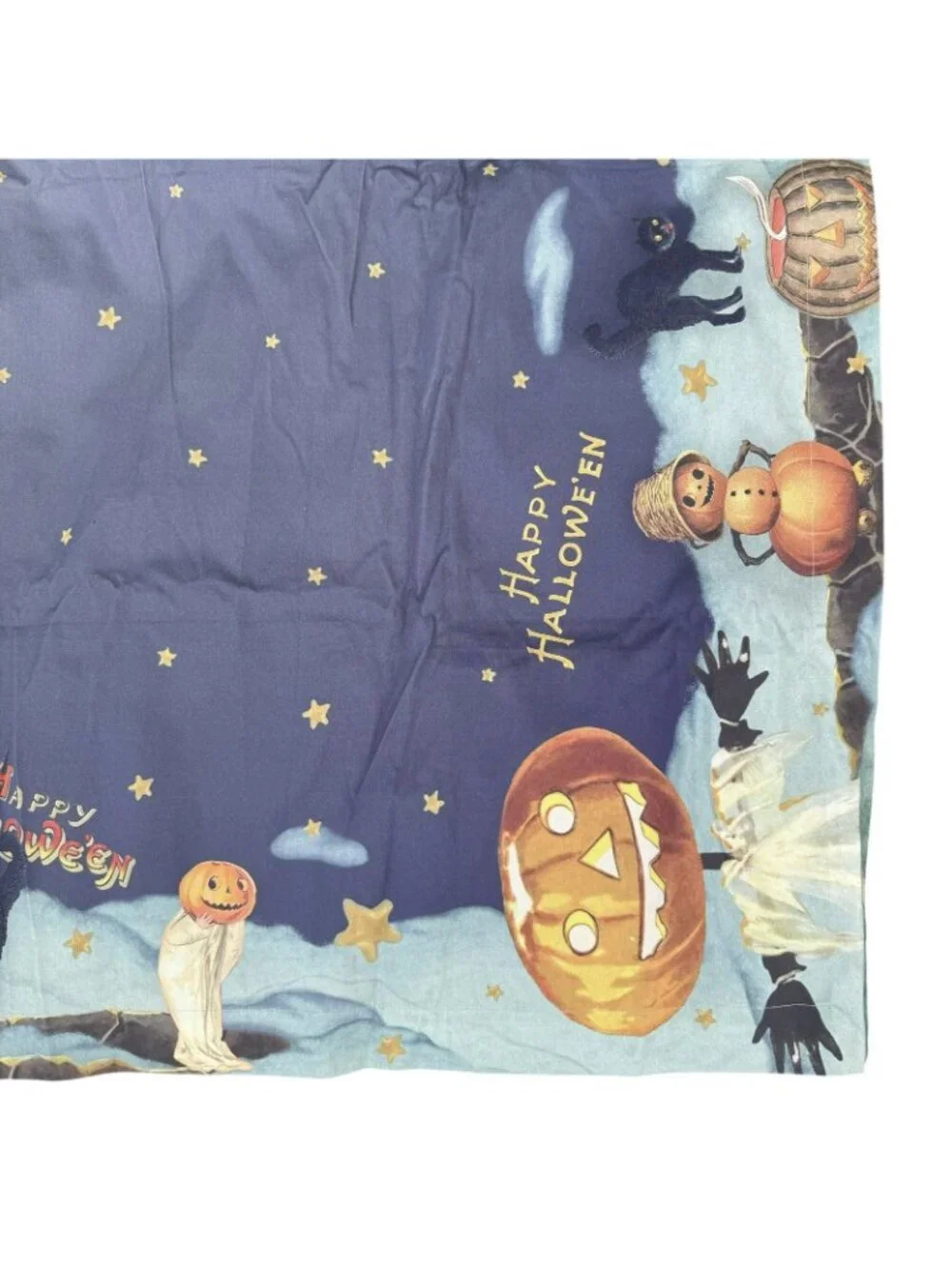 Williams Sonoma Halloween Tablecloth Skeleton Pumpkin Cat Cotton 70